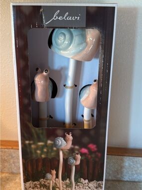 Belavi Ceramic Snail Garden Stakes - Pastel Pink & Light Blue